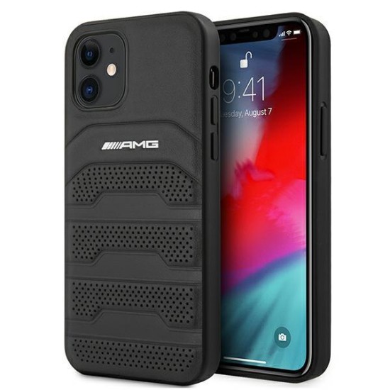 AMG Leather Debossed Lines case for iPhone 12 mini - black AMG Leather Debossed Lines case for iPhone 12 mini - black