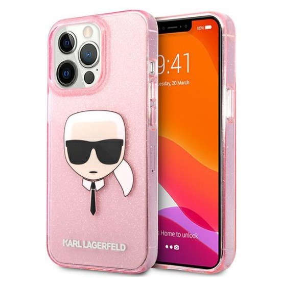 Karl Lagerfeld Glitter Karl&amp;#39;s Head Case for iPhone 13 Pro Max - Pink