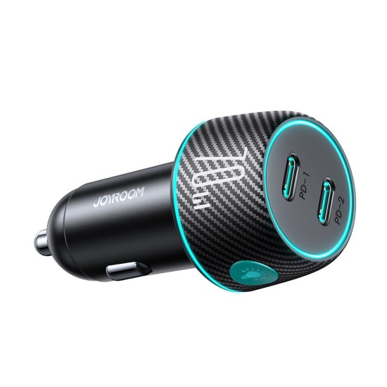 2x USB C 70W car charger with LED backlight Joyroom JR-CCN02 - black 2x USB C 70W car charger with LED backlight Joyroom JR-CCN02 - black