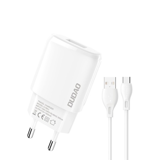 Dudao USB-A 7.5W wall charger + USB-A - USB-C cable 1m white (A1sEUT) Dudao USB-A 7.5W wall charger + USB-A - USB-C cable 1m white (A1sEUT)