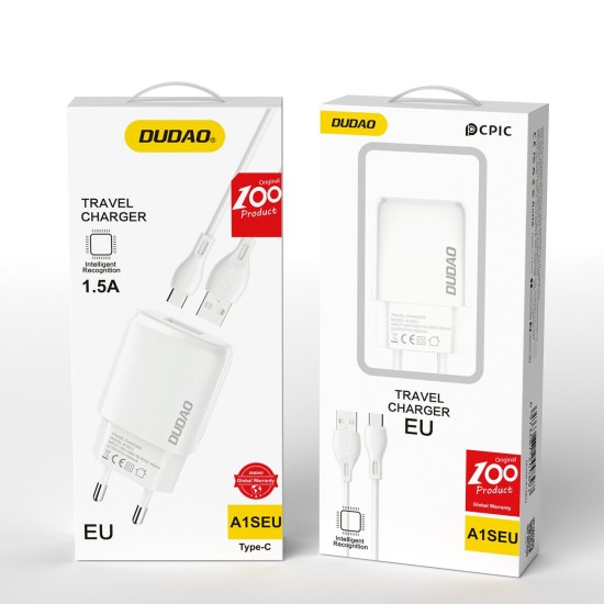 Dudao USB-A 7.5W wall charger + USB-A - USB-C cable 1m white (A1sEUT) Dudao USB-A 7.5W wall charger + USB-A - USB-C cable 1m white (A1sEUT)