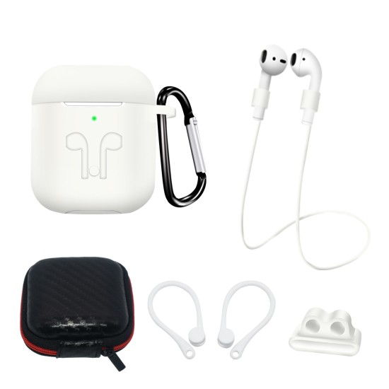 Silicone Case Set for AirPods 2 / AirPods 1 + Case / Ear Hook / Neck Strap / Watch Strap Holder / Carabiner - White Silicone Case Set for AirPods 2 / AirPods 1 + Case / Ear Hook / Neck Strap / Watch Strap Holder / Carabiner - White