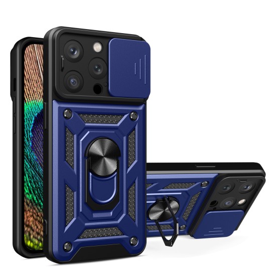 Hybrid Armor Camshield iPhone 15 Pro Case with Kickstand and Camera Cover - Blue Hybrid Armor Camshield iPhone 15 Pro Case with Kickstand and Camera Cover - Blue
