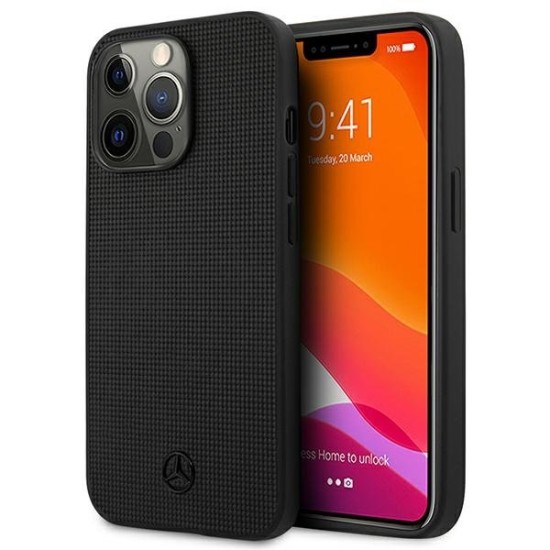 Mercedes Leather Meshed Metal Logo Case for iPhone 13 Pro / iPhone 13 - Black