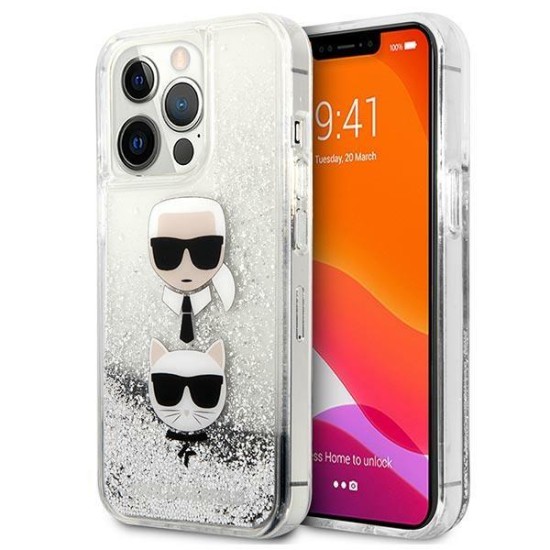 Karl Lagerfeld Liquid Glitter Karl&Choupette Head case for iPhone 13 Pro Max - silver Karl Lagerfeld Liquid Glitter Karl&Choupette Head case for iPhone 13 Pro Max - silver