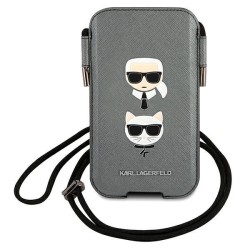 Karl Lagerfeld Saffiano Ikonik Karl&amp;amp;Choupette Head 6.1&amp;#39;&amp;#39; Handbag - Gray