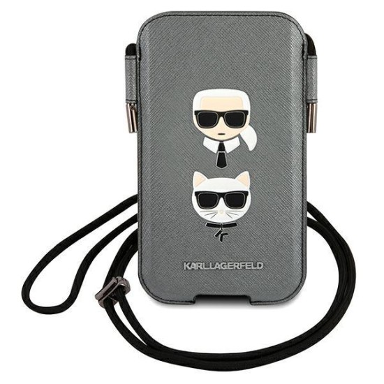 Karl Lagerfeld Saffiano Ikonik Karl&Choupette Head 6.1'' Handbag - Gray Karl Lagerfeld Saffiano Ikonik Karl&Choupette Head 6.1'' Handbag - Gray