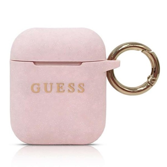 Guess GUACCSILGLLP AirPods cover light pink / pink Silicone Glitter Guess GUACCSILGLLP AirPods cover light pink / pink Silicone Glitter