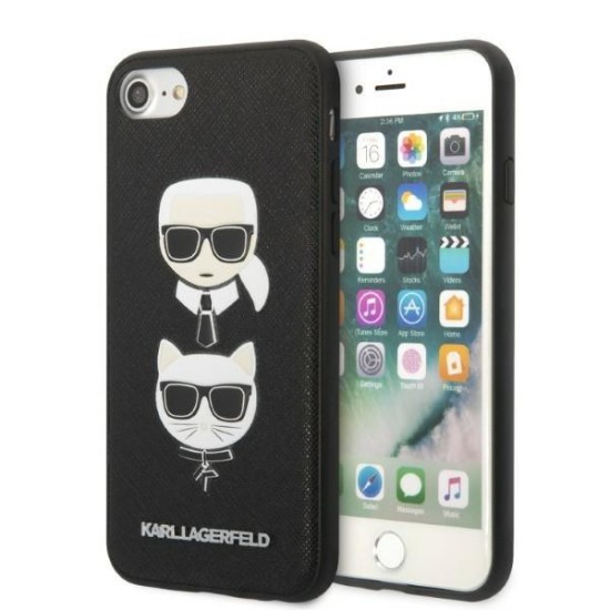Karl Lagerfeld KLHCI8SAKICKCBK iPhone 7/8 / SE 2020 / SE 2022 black/black hardcase Saffiano Karl&amp;amp;Choupette Head