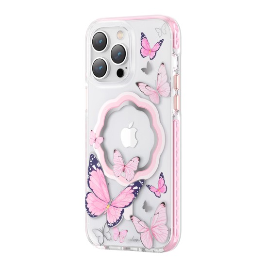 Kingxbar Butterfly Series magnetic case for iPhone 14 Plus MagSafe case with butterflies pink Kingxbar Butterfly Series magnetic case for iPhone 14 Plus MagSafe case with butterflies pink