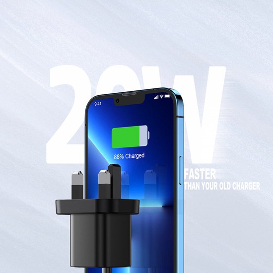 JOYROOM FAST UK WALL CHARGER USB TYPE C+USB 20W PD QC3.0 BLACK