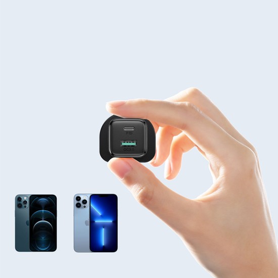 JOYROOM FAST UK WALL CHARGER USB TYPE C+USB 20W PD QC3.0 BLACK