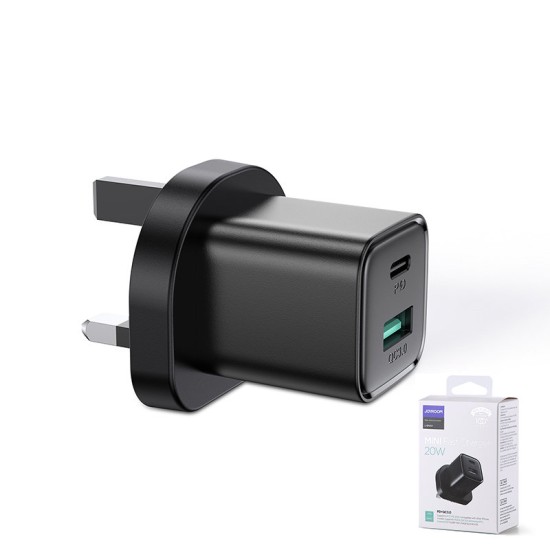 JOYROOM FAST UK WALL CHARGER USB TYPE C+USB 20W PD QC3.0 BLACK