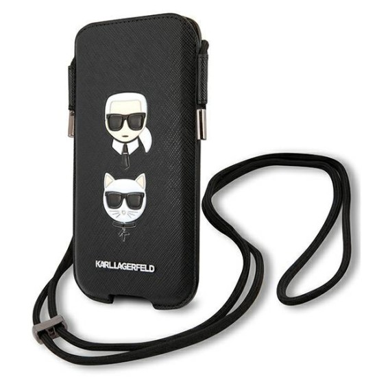 Karl Lagerfeld Saffiano Ikonik Karl&Choupette Head 6.1'' Handbag - Black Karl Lagerfeld Saffiano Ikonik Karl&Choupette Head 6.1'' Handbag - Black