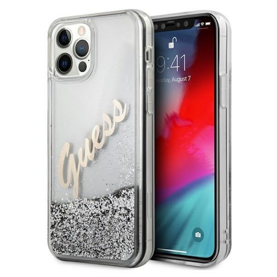 Guess GUHCP12MGLVSSI iPhone 12/12 Pro 6.1" silver/silver hardcase Glitter Vintage Script
