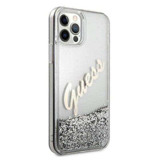 Guess GUHCP12MGLVSSI iPhone 12/12 Pro 6.1" silver/silver hardcase Glitter Vintage Script