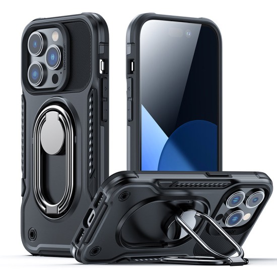 Joyroom Dual Hinge case for iPhone 14 Pro armored case with a stand and a ring holder black Joyroom Dual Hinge case for iPhone 14 Pro armored case with a stand and a ring holder black