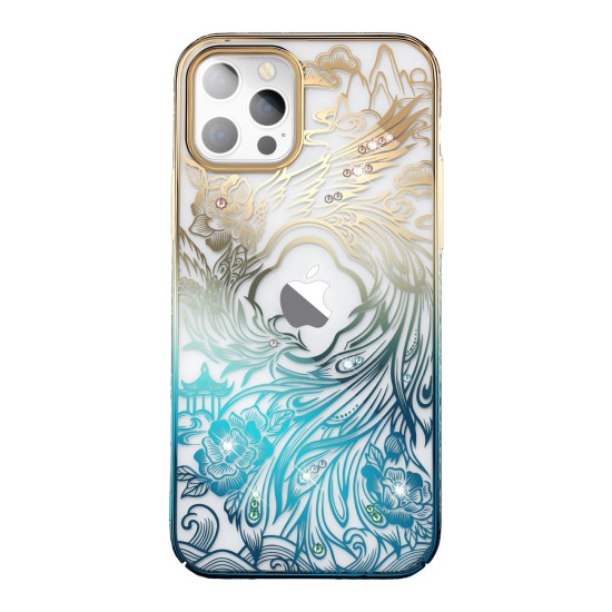 Luxury iPhone 14 Plus Case with Kingxbar Phoenix Crystals - Gold and Blue Luxury iPhone 14 Plus Case with Kingxbar Phoenix Crystals - Gold and Blue
