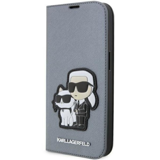 Karl Lagerfeld KLBKP14XSANKCPG iPhone 14 Pro Max 6.7" bookcase silver/silver Saffiano Karl &amp;amp; Choupette