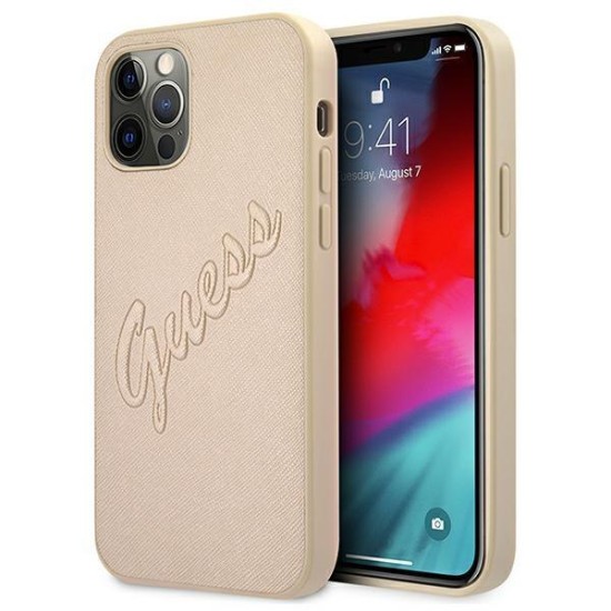 Guess GUHCP12MRSAVSLG iPhone 12/12 Pro 6.1" gold/gold hardcase Saffiano Vintage Script Guess GUHCP12MRSAVSLG iPhone 12/12 Pro 6.1" gold/gold hardcase Saffiano Vintage Script