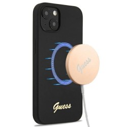 Guess GUHMP13MLSLMGBK iPhone 13 6.1" black/black hardcase Silicone Script Gold Logo Magsafe