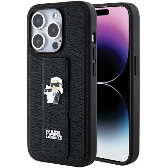 Karl Lagerfeld Gripstand Saffiano Karl&Choupette Pins case for iPhone 15 Pro Max - black Karl Lagerfeld Gripstand Saffiano Karl&Choupette Pins case for iPhone 15 Pro Max - black