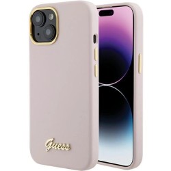 Guess Silicone Script Metal Logo &amp;amp; Frame case for iPhone 15 - pink