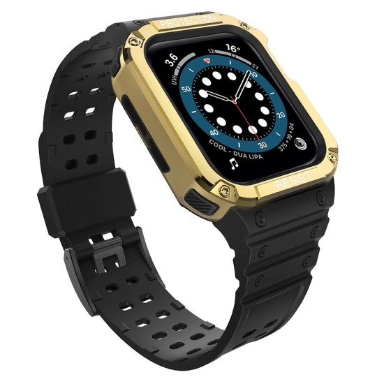 Protect Strap Band for Apple Watch 42/44/45mm Armored Case Strap - Black, Gold Protect Strap Band for Apple Watch 42/44/45mm Armored Case Strap - Black, Gold