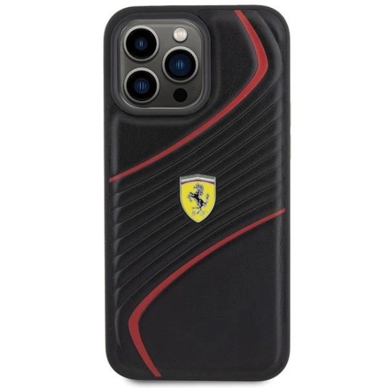 Ferrari Twist Metal Logo Case for iPhone 15 Pro Max - Black