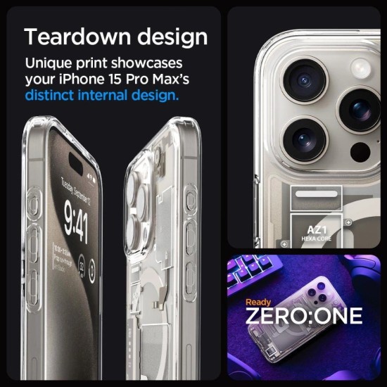 Spigen Ultra Hybrid Mag Case with MagSafe for iPhone 15 Pro Max - Natural Titanium (Zero One Pattern) Spigen Ultra Hybrid Mag Case with MagSafe for iPhone 15 Pro Max - Natural Titanium (Zero One Pattern)