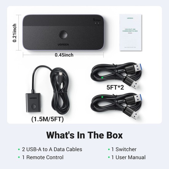 Ugreen CM662 USB 3.0 switch 2-in-4 switch + 2x USB-A cable - black Ugreen CM662 USB 3.0 switch 2-in-4 switch + 2x USB-A cable - black
