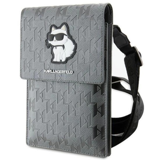 Karl Lagerfeld Case KLWBSAKHPCG Handbag - Silver Saffiano Monogram Choupette Karl Lagerfeld Case KLWBSAKHPCG Handbag - Silver Saffiano Monogram Choupette