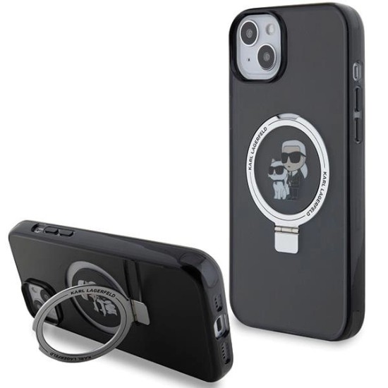 Karl Lagerfeld Ring Stand Karl&Choupette MagSafe case for iPhone 14 / 15 / 13 - black Karl Lagerfeld Ring Stand Karl&Choupette MagSafe case for iPhone 14 / 15 / 13 - black