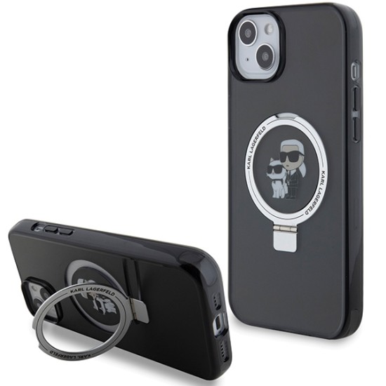 Karl Lagerfeld Ring Stand Karl&Choupette MagSafe case for iPhone 14 / 15 / 13 - black Karl Lagerfeld Ring Stand Karl&Choupette MagSafe case for iPhone 14 / 15 / 13 - black