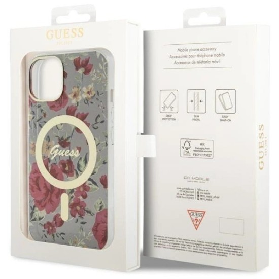 Guess Flower MagSafe case for iPhone 14 - green