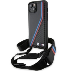BMW M Edition Carbon Tricolor Lines &amp;amp; Strap case for iPhone 15 / 14 / 13 - black