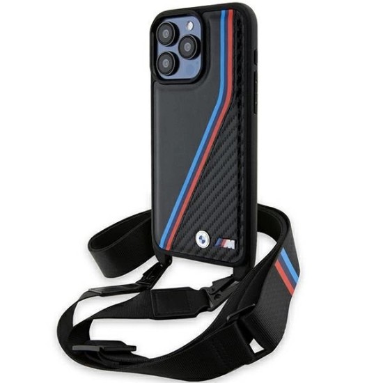 BMW M Edition Carbon Tricolor Lines & Strap case for iPhone 15 Pro Max - black BMW M Edition Carbon Tricolor Lines & Strap case for iPhone 15 Pro Max - black
