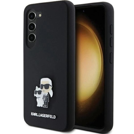 Karl Lagerfeld Silicone Karl&amp;amp;Choupette Metal Pin case for Samsung Galaxy S23 - black