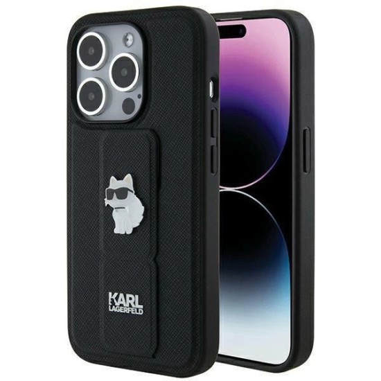 Karl Lagerfeld Gripstand Saffiano Choupette Pins case for iPhone 14 Pro Max - black Karl Lagerfeld Gripstand Saffiano Choupette Pins case for iPhone 14 Pro Max - black