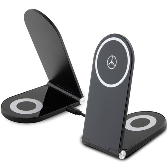 Mercedes Silver Stars MagSafe foldable 2in1 15W inductive charger - black Mercedes Silver Stars MagSafe foldable 2in1 15W inductive charger - black