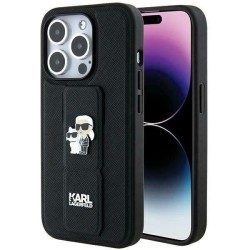 Karl Lagerfeld Gripstand Saffiano Karl&amp;amp;Choupette Pins case for iPhone 13 Pro / 13 - black