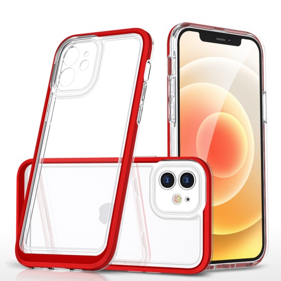 Clear 3in1 case for iPhone 12 frame gel cover red Clear 3in1 case for iPhone 12 frame gel cover red