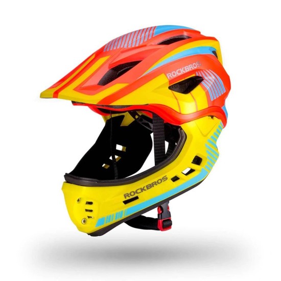 Rockbros TT-32SOYB-S children&amp;#39;s bicycle helmet with detachable chinbar, size S - yellow-orange