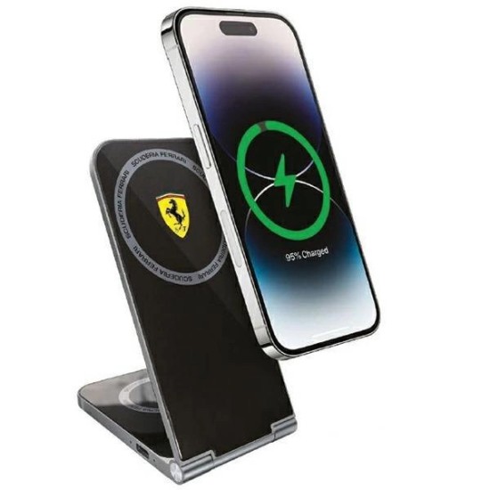 Ferrari Printed Logo MagSafe foldable 2in1 15W inductive charger - black Ferrari Printed Logo MagSafe foldable 2in1 15W inductive charger - black