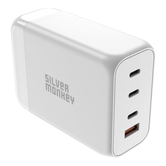Silver Monkey SMA156 200W GaN charger 3x USB-C PD USB-A QC 3.0 with detachable power cable - white