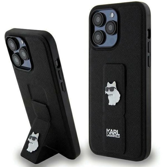 Karl Lagerfeld Gripstand Saffiano Choupette Pins Case for iPhone 13 Pro / 13 - Black Karl Lagerfeld Gripstand Saffiano Choupette Pins Case for iPhone 13 Pro / 13 - Black