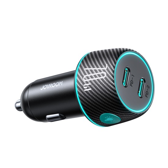 2x USB C 70W car charger with LED backlight Joyroom JR-CCN02 - black 2x USB C 70W car charger with LED backlight Joyroom JR-CCN02 - black