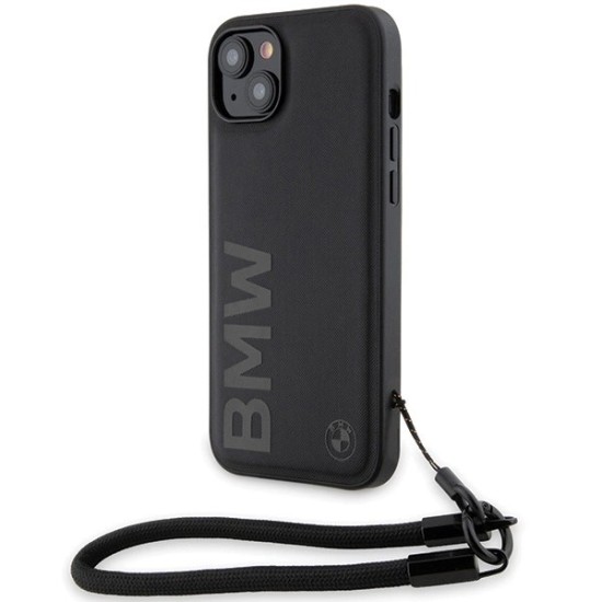 BMW Signature Leather Wordmark Cord Case for iPhone 15/14/13 - Black BMW Signature Leather Wordmark Cord Case for iPhone 15/14/13 - Black