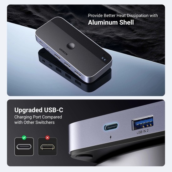 Ugreen CM662 USB 3.0 switch 2-in-4 switch + 2x USB-A cable - black Ugreen CM662 USB 3.0 switch 2-in-4 switch + 2x USB-A cable - black