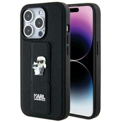 Karl Lagerfeld Gripstand Saffiano Karl&amp;amp;Choupette Pins case for iPhone 14 Pro Max - black